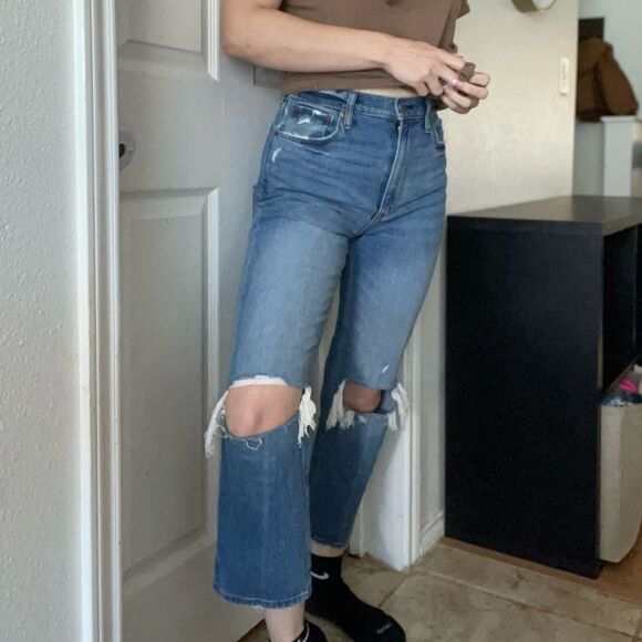Abercrombie & Fitch Ankle Straight Ultra High Rise Jeans Sz 28 Short Distressed - Picture 5 of 9